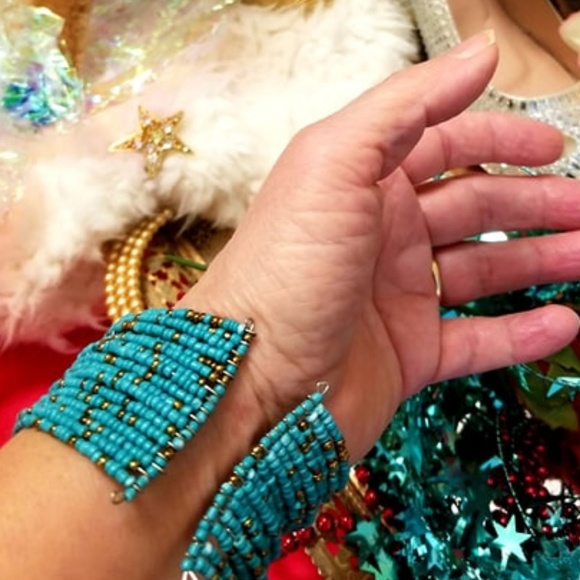TURQUOISE Boho Cuff BRACELET ~ Seed Bead Glory - Picture 5 of 8